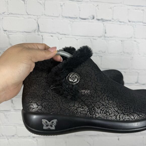 Alegria Meri Ankle Boots Women Size 7.5-8 US 38 EU Black Floral Shearling Shoes - Picture 10 of 12